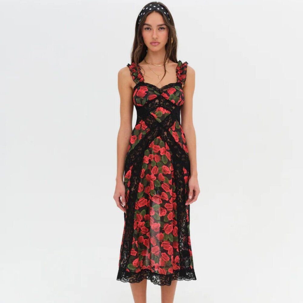 FOR LOVE & LEMONS Varvera Sheer Midi Dress NWT